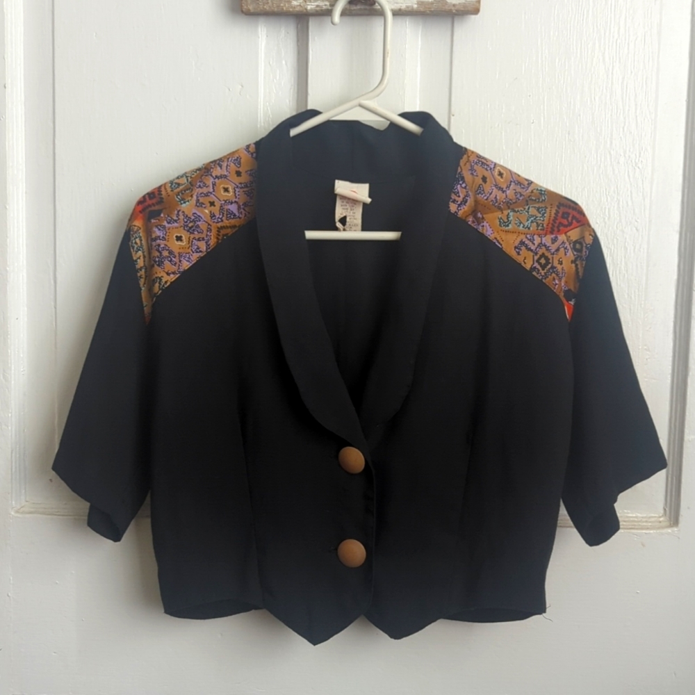 Vintage One Stop Cropped 2-Button Penguin Tip Top Aztec Black MEDIUM